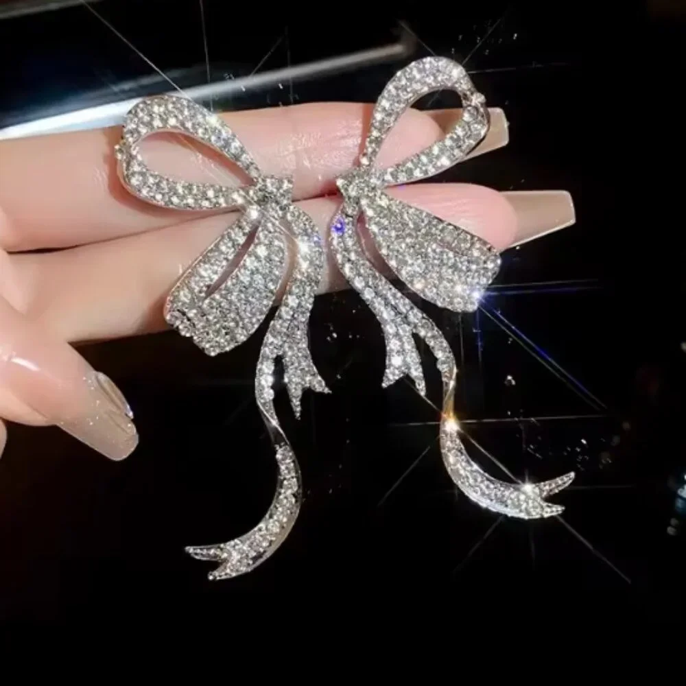 Pearl Sparkling Bow Statement Earrings